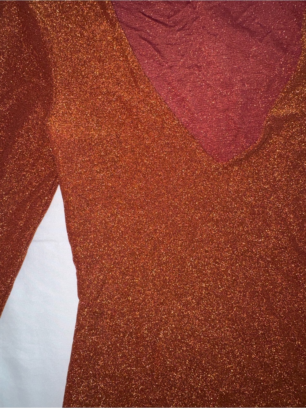 Elodie Copper Metallic Shimmer Long Sleeve V-Neck Thong Bodysuit Size M - Picture 3 of 5